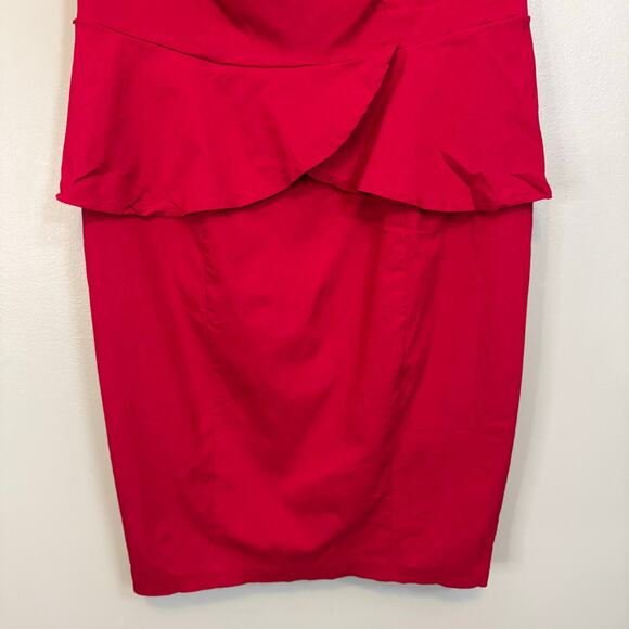 Torrid Pencil Bodycon Mini Dress 14 Red Retro Peplum Open Back Cap Sleeve Career - Picture 4 of 9